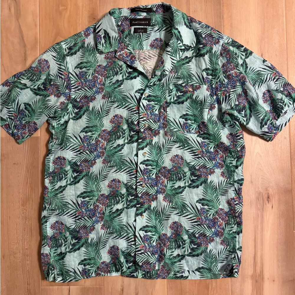 Paul Fredrick Linen Classic Fit Short Sleeve Button Up Shirt Size Large
